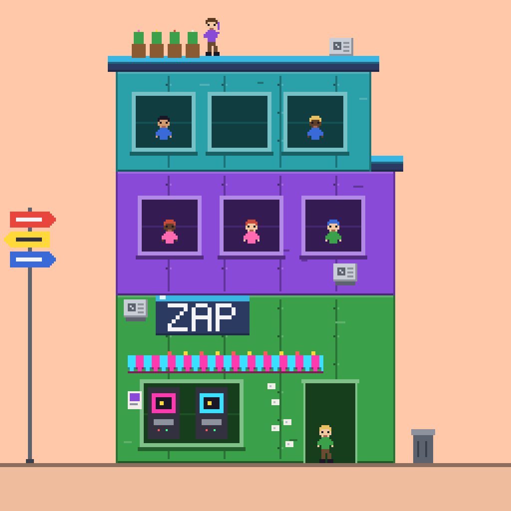 Arcade tower at level 4, ZAP sign