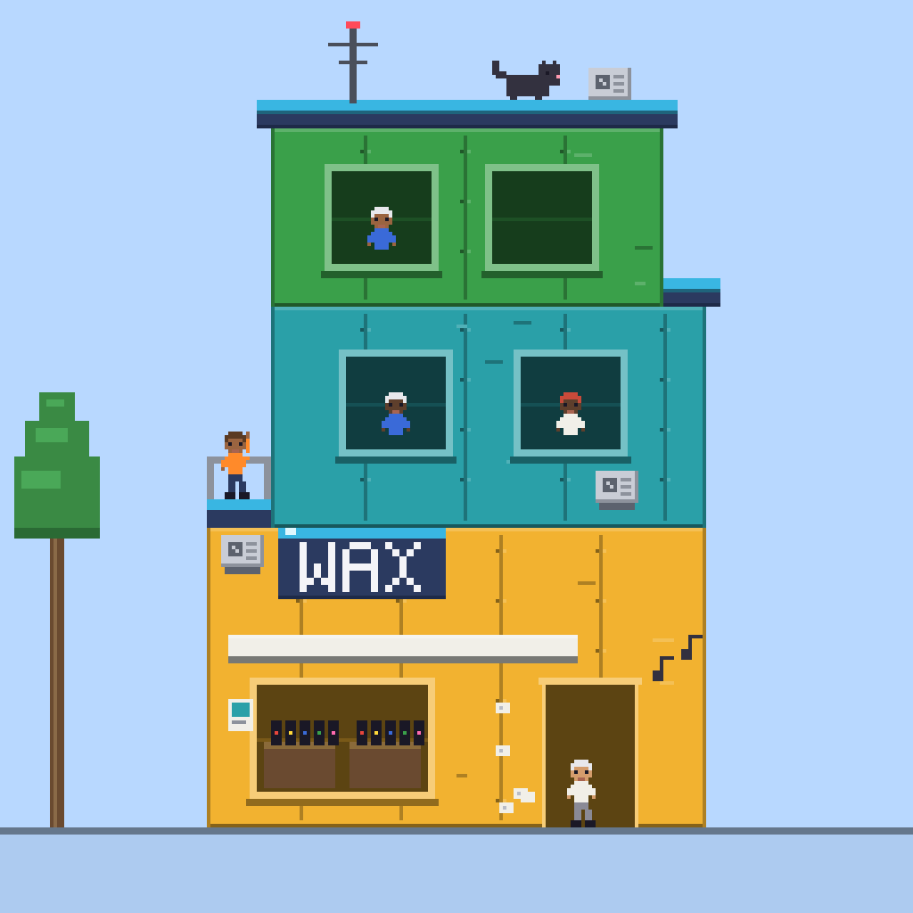 Record shop tower at level 4, WAX sign