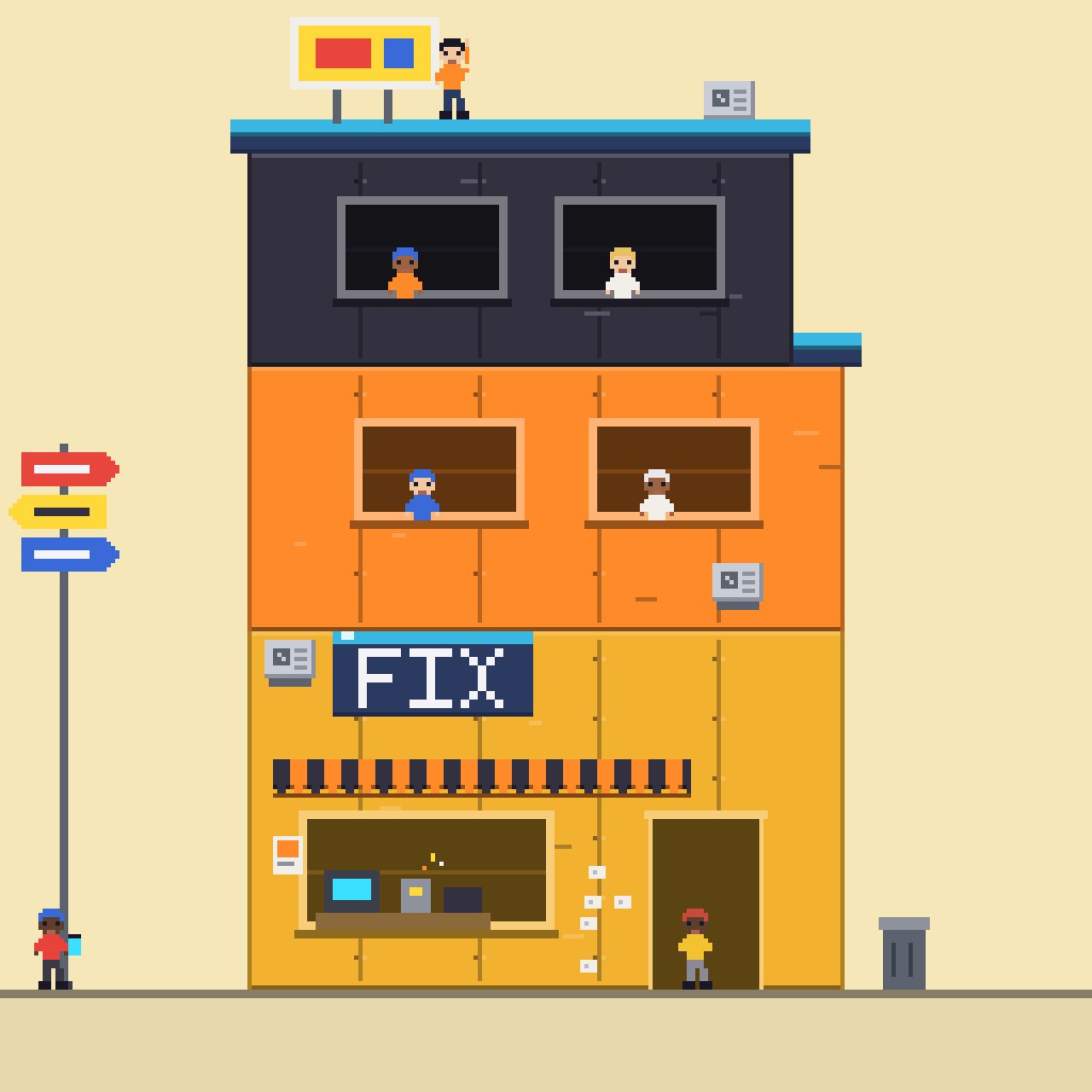 Repair shop tower at level 4, FIX sign